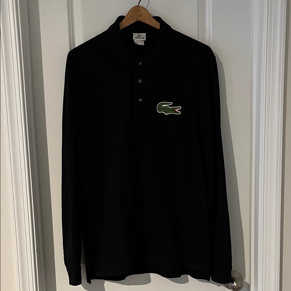 Lacoste Men's Polo Shirt in Black with Green Logo